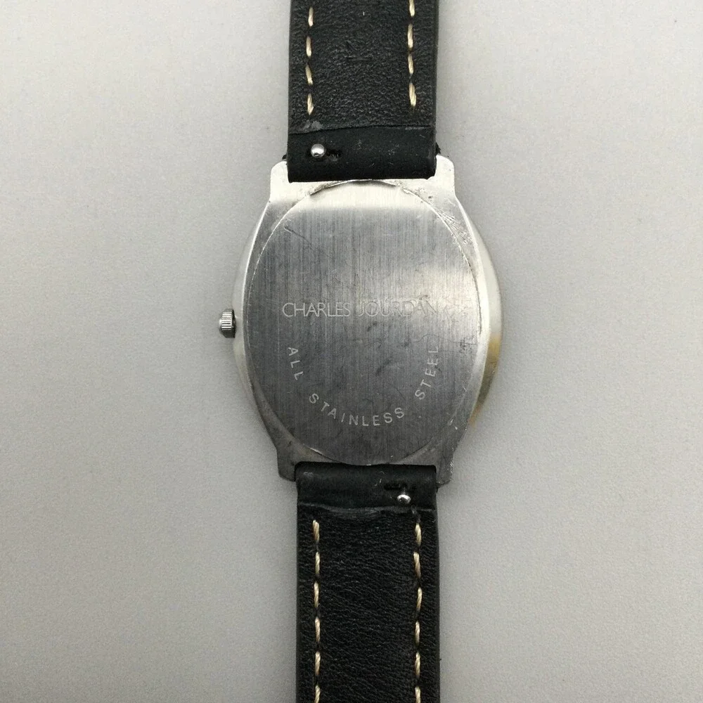 Charles Jourdan Womens Watch 27mm Blue Oval Dial Leather Stainless New Battery